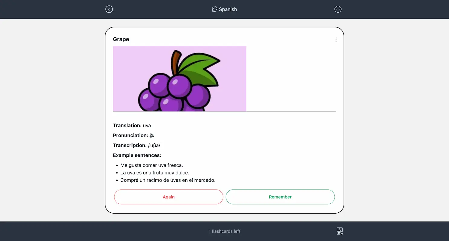 Memory Grapes flashcards on a laptop