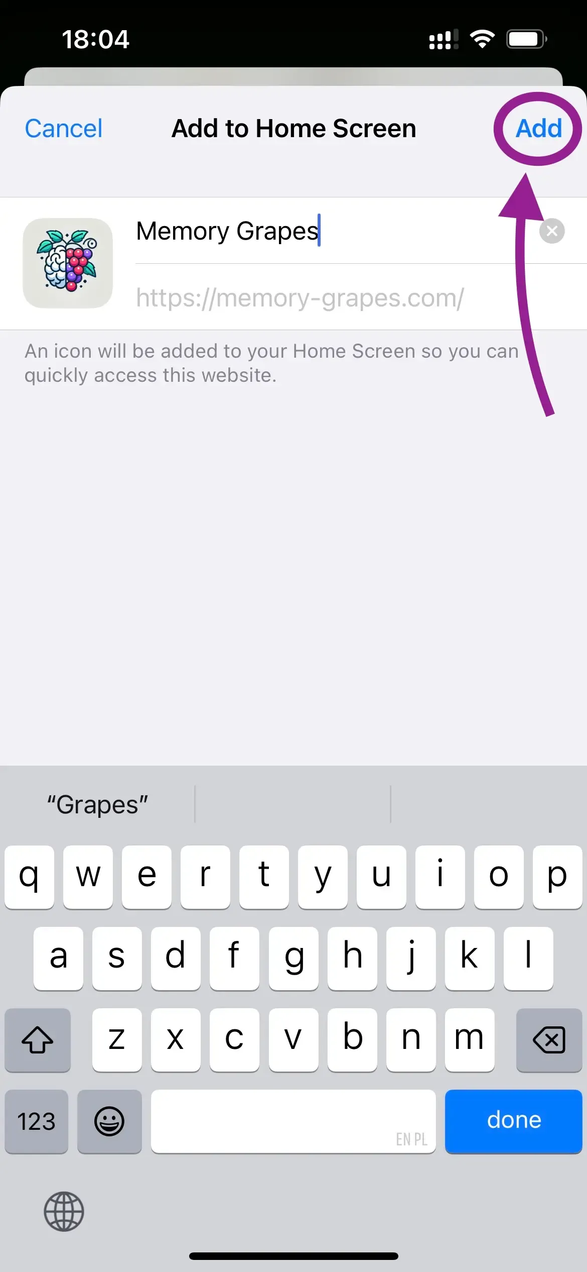 Screenshot showing the confirmation dialog with 'Add' button to install the app